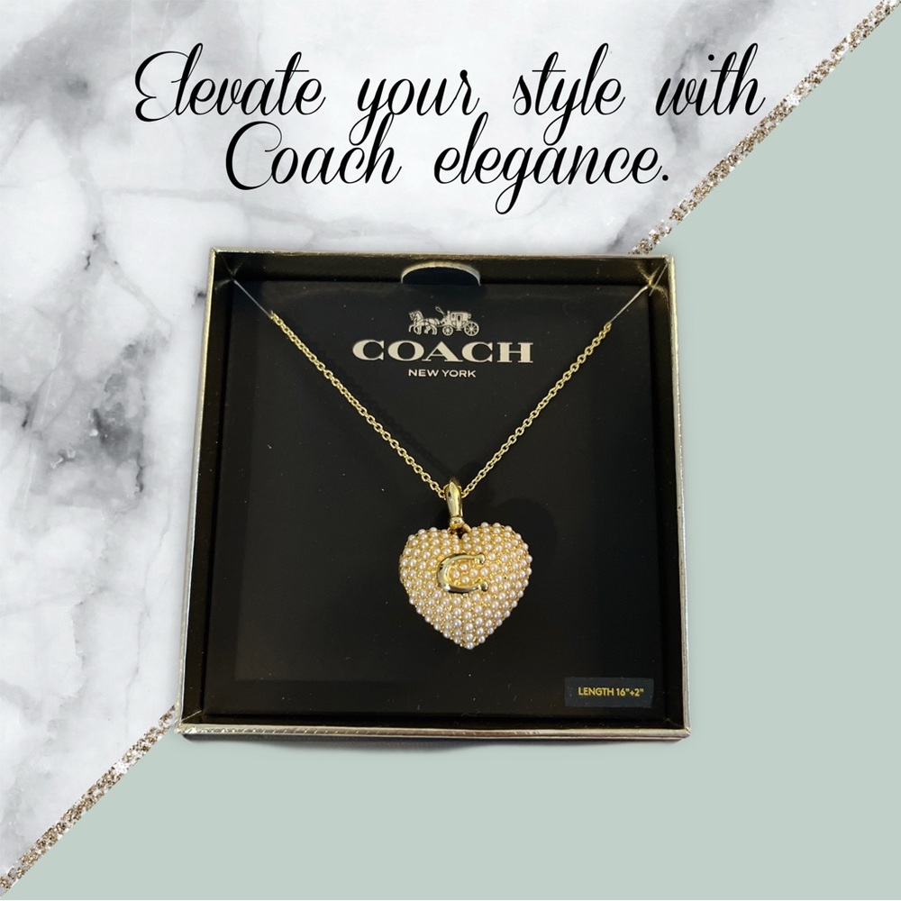 Coach Pearl Puffed Gold Heart Locket Necklace